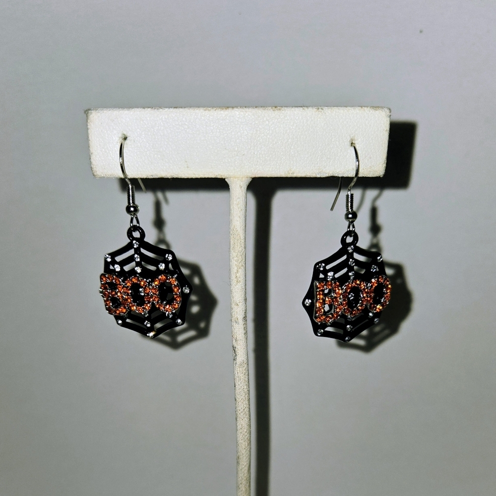 Halloween Spider Web Earrings - Black and Orange